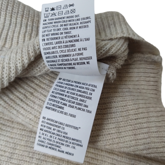 American‎ Eagle Knit Sweater V-Neck Relaxed Fit Ribbed Beige Size Large Cotton - Picture 7 of 12
